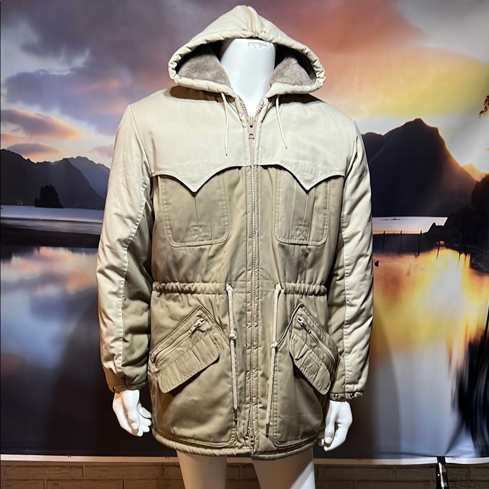 Vintage Western Wear Split Hood Coat Beige 2 tone.